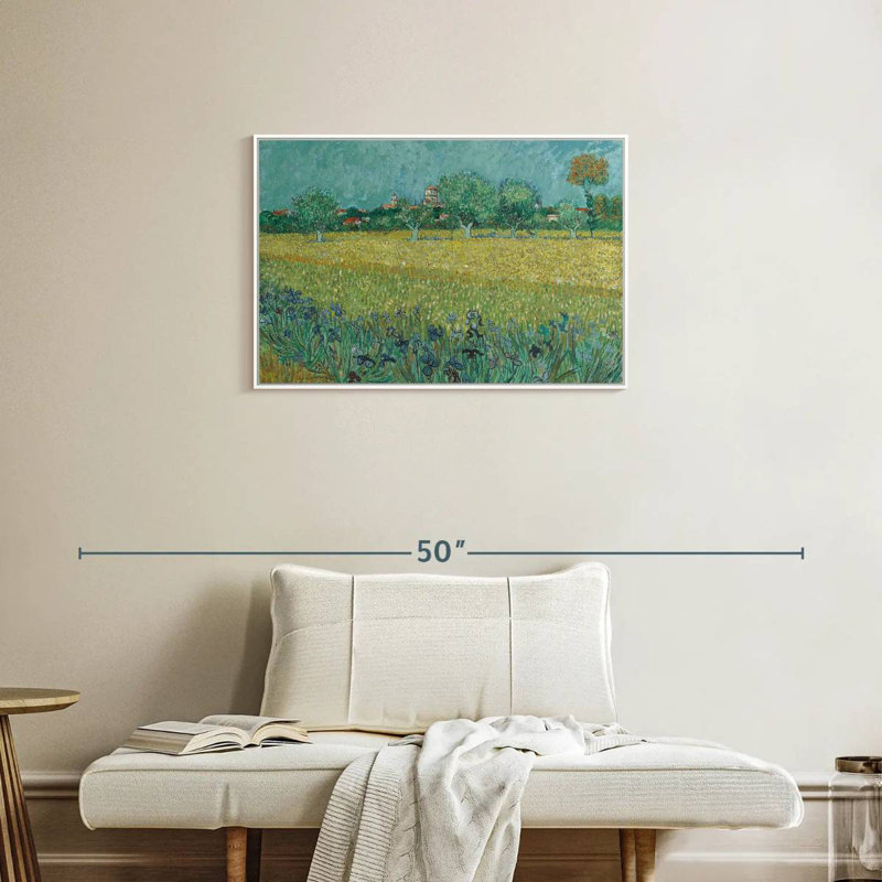 Champ avec des fleurs près d'Arles, 31 po x 21 po, Cadre flottant blanc