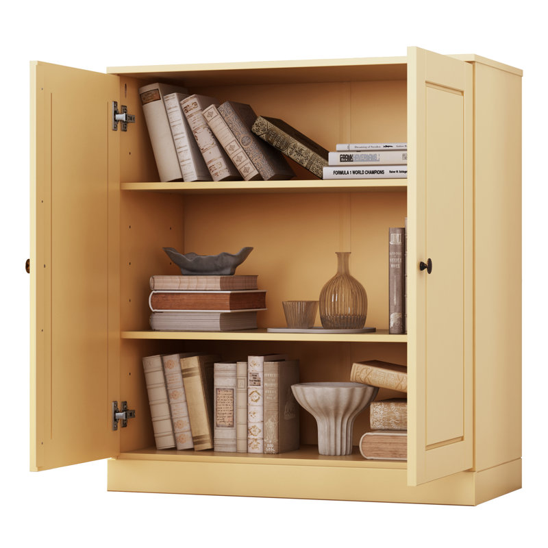 Palace Imports 100% Solid Wood Short Bookcase with Doors, Adjustable Shelves, Modular Storage Bookshelf, 32" W x 35.75" H