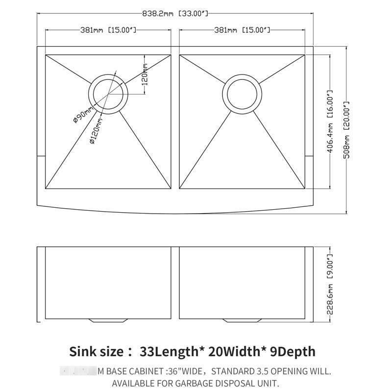 Évier de cuisine en acier inoxydable à double cuve 33 po x 20 po x 9 po - avec système de drainage pratique