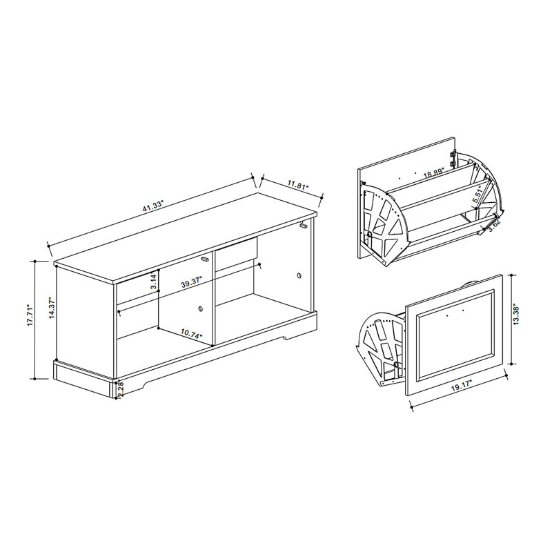Shoe Storage Bench with 2 Flip Drawers and Adjustable Shelf for Entryway