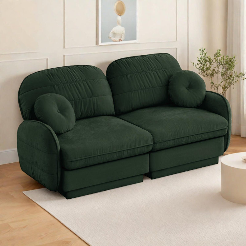 Canapé modulaire en chenille avec coussins ronds, coussins de dossier matelassés et assise profonde Chenille, Vert