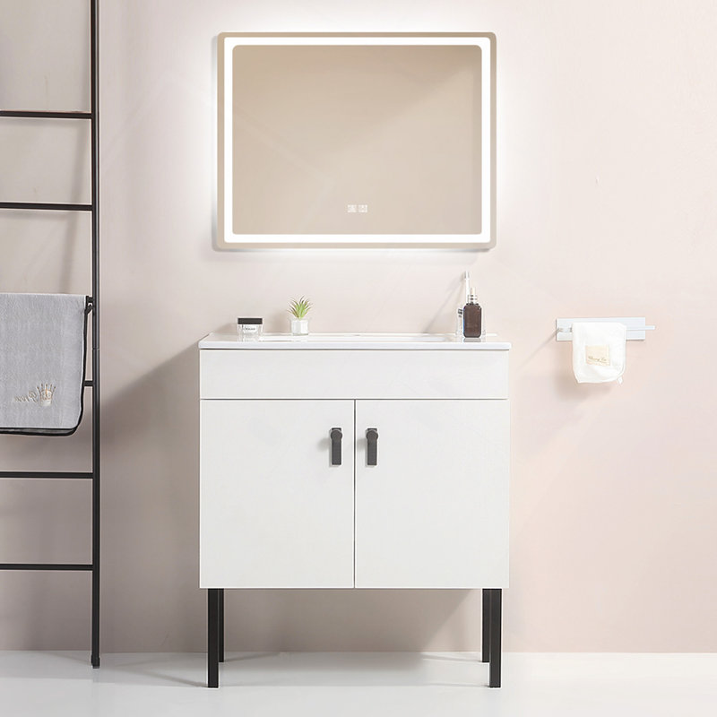 30" Bathroom Vanity With Metal Leg,With White Ceramic Basin,Two Soft Close Cabinet Doors, Solid Wood,Excluding Faucets