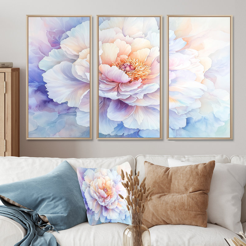 Pivoine de printemps en pleine floraison II - ensemble d'art mural pivoine, H 28 po x l 36 po, Naturel