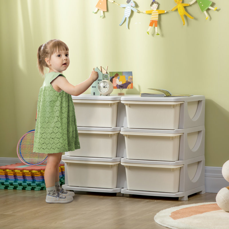 Unité de rangement pour enfants à 3 niveaux QABA, Blanc, crème