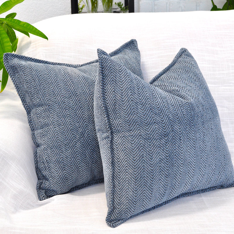 Housses de coussin Chevron , H 16 po x l 16 po, Bleu cendré, Duvet