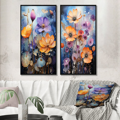 Colorful Floral Galaxy - Violets Wall Art Prints Set Of 2