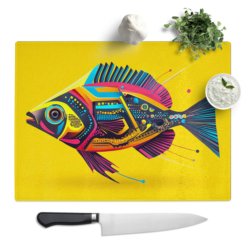 Abstract Fish  Glass Chopping Board