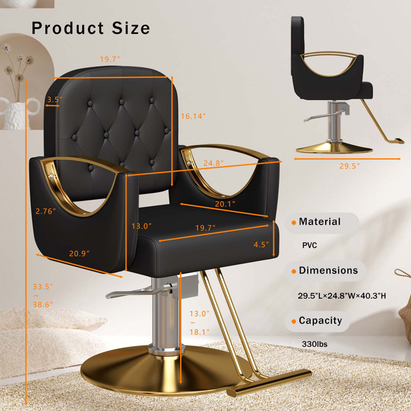 Fauteuil de coiffeur Fauteuil de coiffeur pivotant sur 360 degrés Fauteuil de coiffeur pivotant avec capacité hydraulique de 330 lb pour spa tout usage, noir
