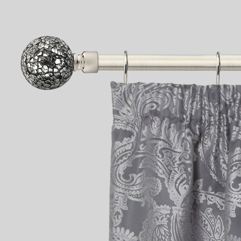 Abrahamson Antique Brass Adjustable 160cm to 300cm 2cm Single Curtain Pole, Brushed Silver, 1.6 - 3m