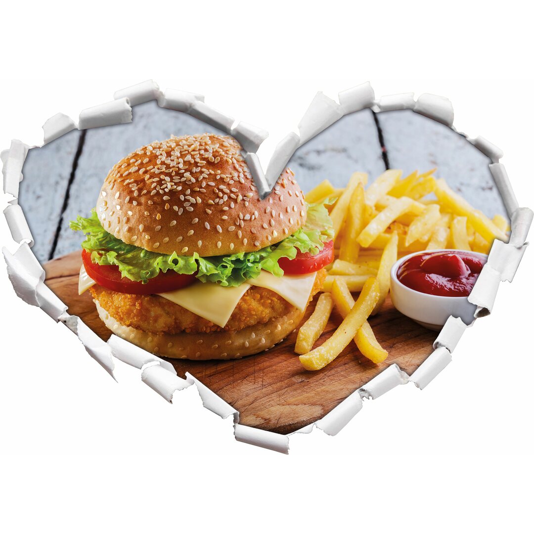 Wandtattoo Chickenburger mit Pommes