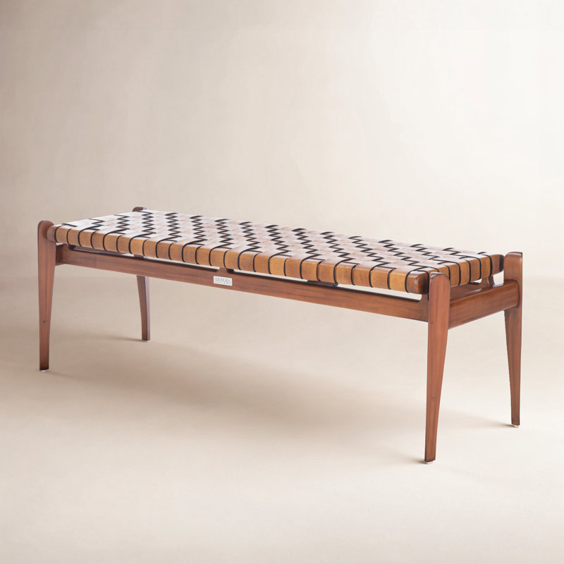 Kenan Genuine Leather Upholstered Bench, Brown