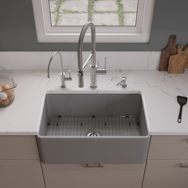 30'' L Farmhouse / Apron Single Bowl Fireclay Kitchen Sink, Gray