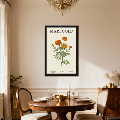 Plants &Flowers Marigold Flowers Botanical Illustration Pattern Print