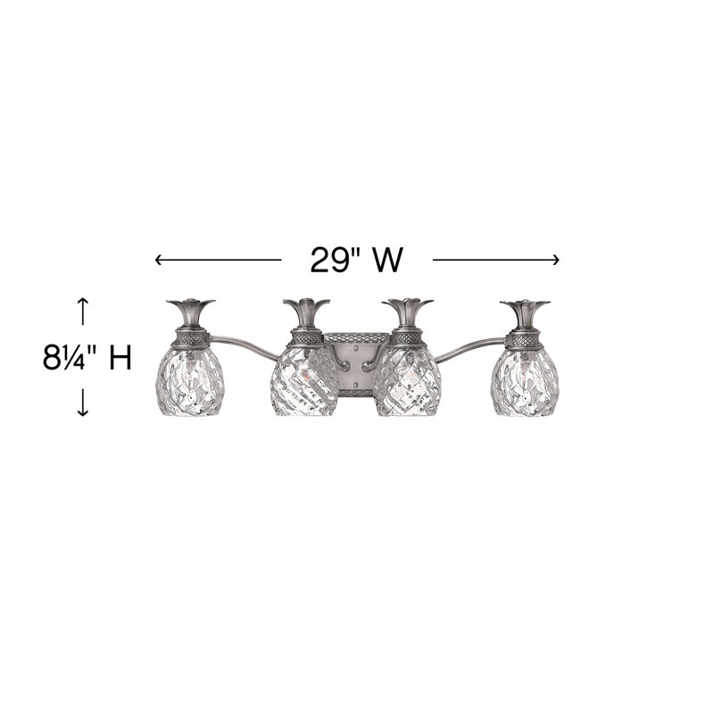 Polished Antique Nickel 4-Light Outdoor Vanity with Clear Optic Glass