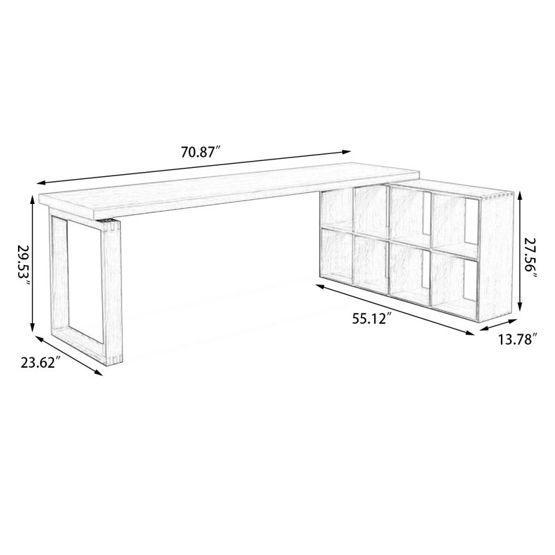 Light walnut L-Shaped Solid Wood desk, 29.53" H x 70.87" W x 23.62" D