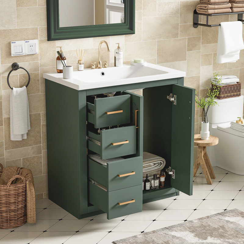 Armoire de rangement en bois massif, Vert, Doré