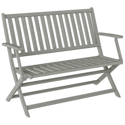 Wood Outdoor Bench, 2-Person Foldable Patio Acacia Wood Garden Bench with Backrest and Armrests for Garden, Porch, Park, Balcony, Teak by Winston Porter