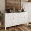 Buffet décoratif 4 portes avec rangement Cabinets, blanc délavé | Bois massif et panneau de fibres à densité moyenne | Salon