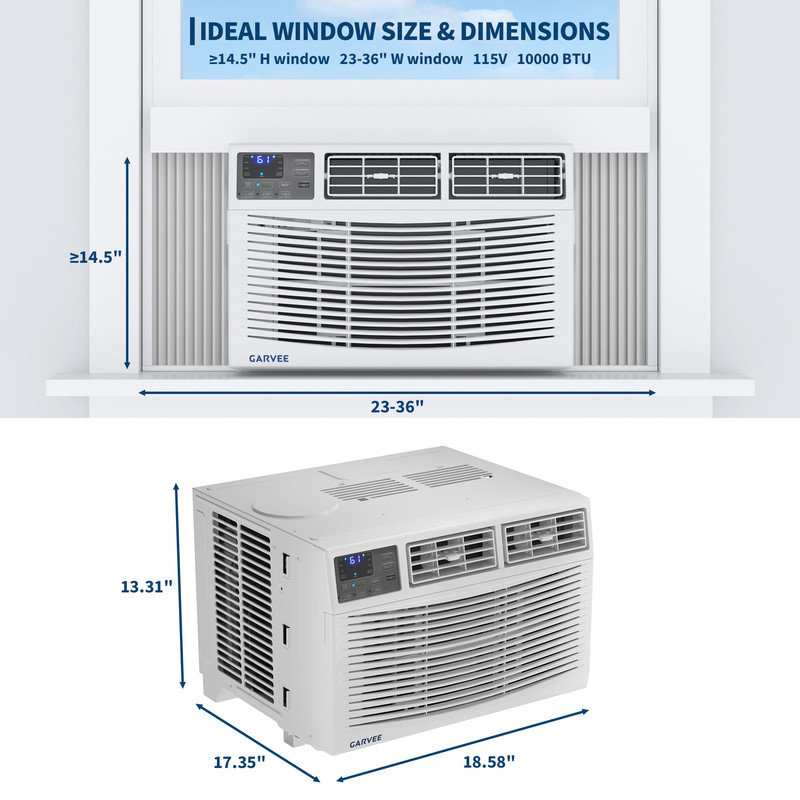 Unité de climatisation pour fenêtre de 10 000 BTU refroidissant 450 pieds carrés, télécommande, 3 vitesses de refroidissement et de ventilateur, silencieux pour le bureau de la chambre à coucher