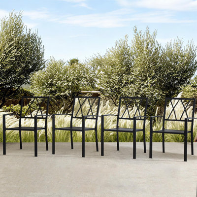 Ensemble de meubles de patio en métal 4 pièces, ensemble de chaises d'extérieur, 4 chaises de salle à manger empilables et chaises d'extérieur Sillas Para Patio, chaises de jardin noires pour porche