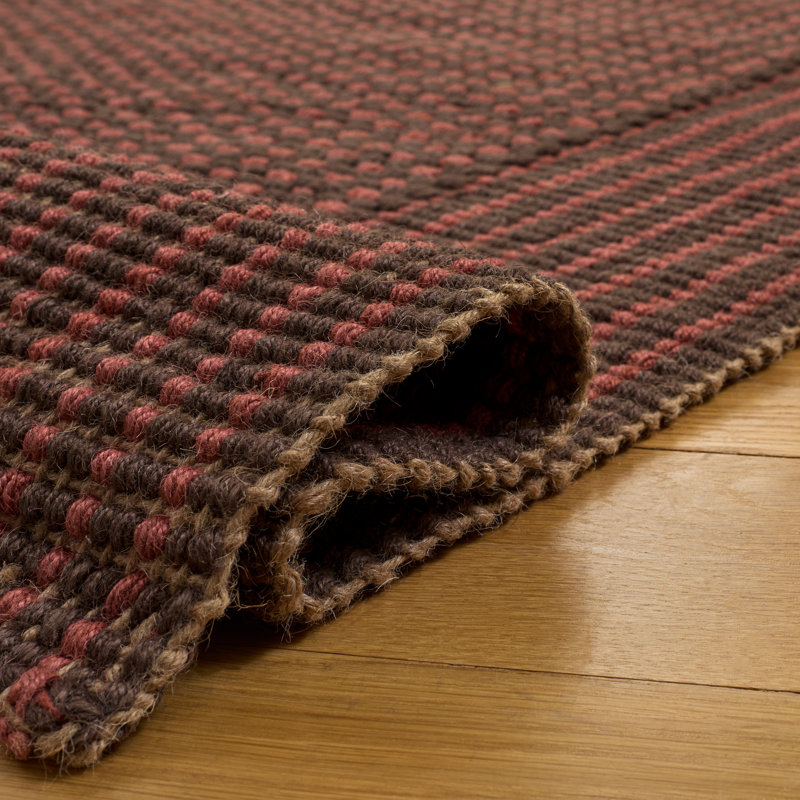 Auckland Hand-Woven Flatweave Jute/Sisal Brown/Rust Area Rug, Rectangle 6' x 9', Brown/Rust