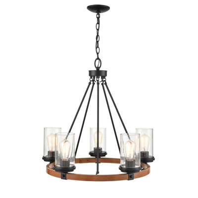 5 - Light Dimmable Wagon Wheel Chandelier