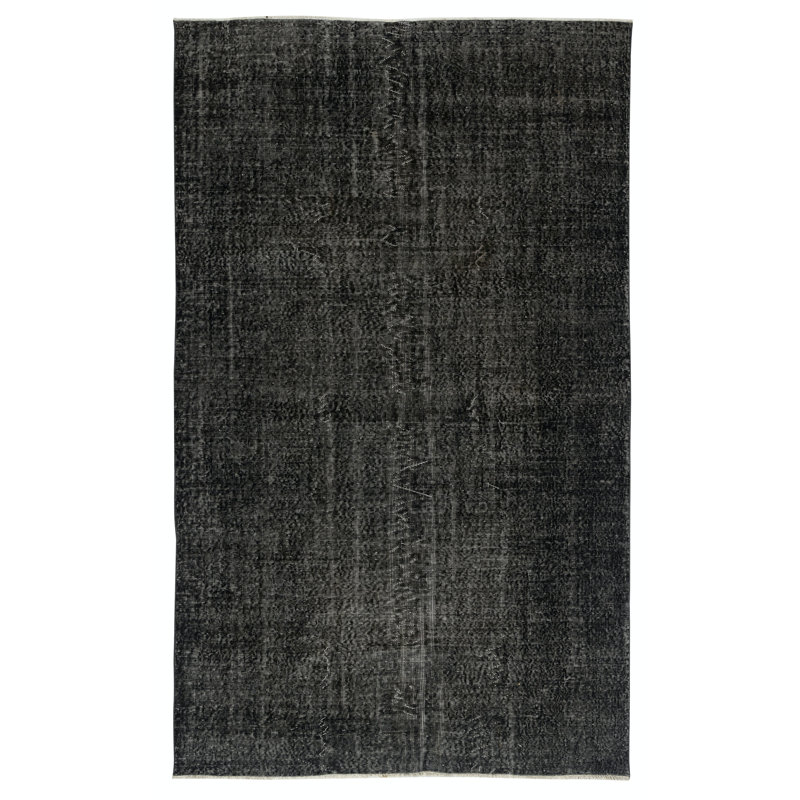 Tapis turc noir moderne pour la chambre à coucher 6x9,8 pi. Tapis vintage en laine fait à la main pour le salon