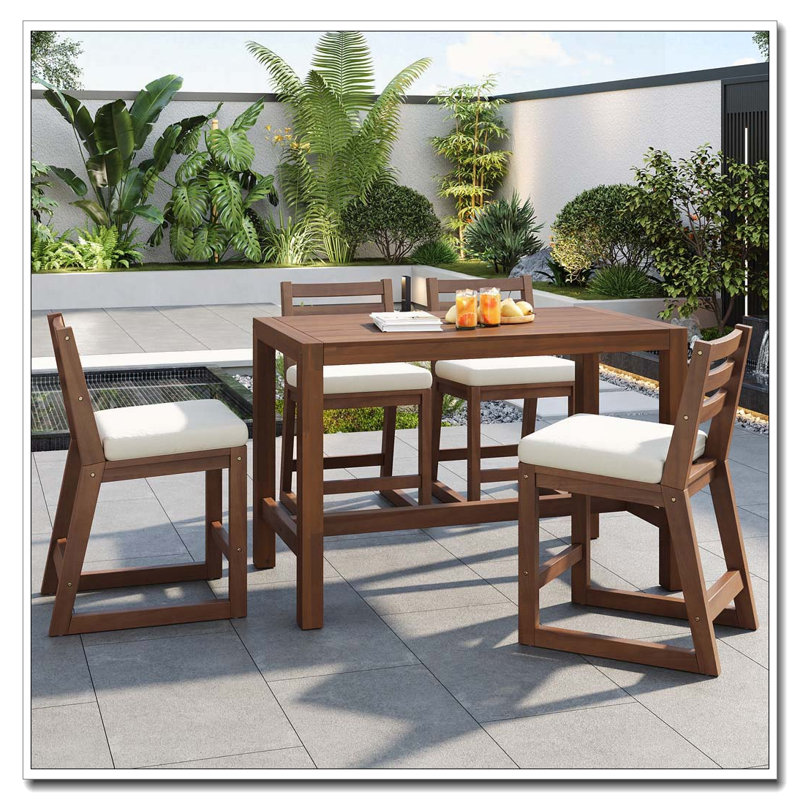5-Piece Rustic Patio Bar Set, Mocha