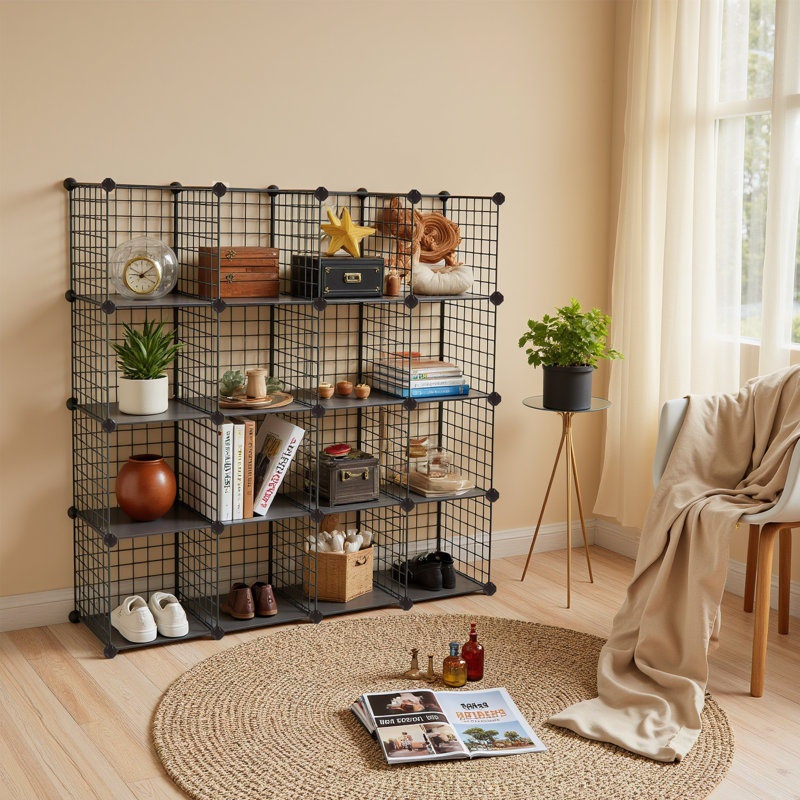 Mccroy Iron Cube Bookcase, Black, 123cm H x 123cm W x 31cm D