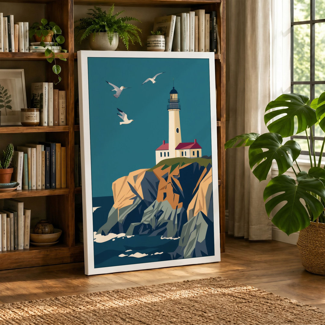 Lighthouse at Rocky Shore Coastal - Wrapped Canvas