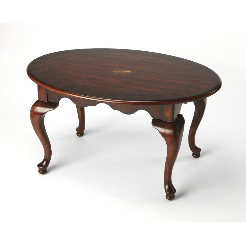 Jerad 38"W Oval Wood Traditional Queen Anne Coffee Table, Cherry