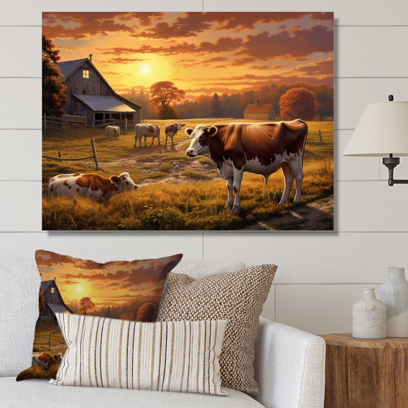 Vaches à la ferme, paysage III - vache, art mural, 24" H x 32" W, Toile tendue