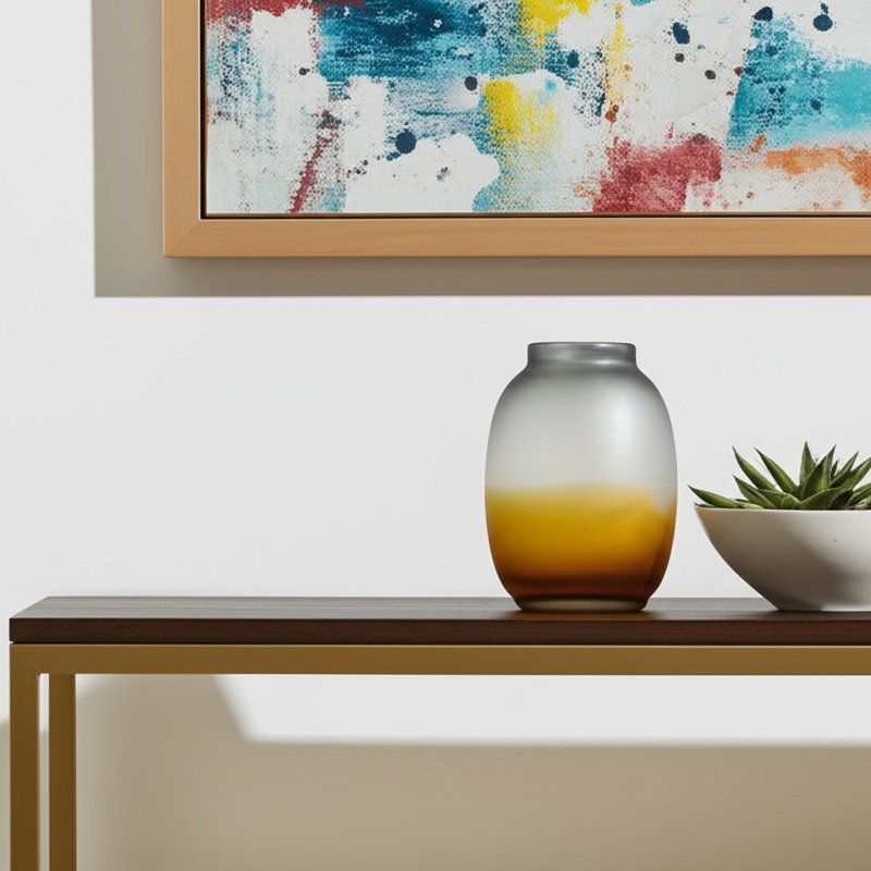 Vase de table rond 11 "en verre anthracite et orange