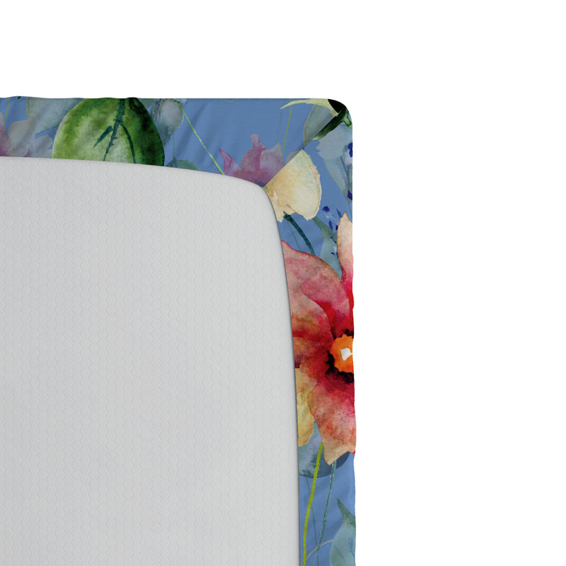 Drap-housse floral Ambesonne, Drap-housse pour lit simple TG, Bleu ciel, rose foncé, vert / floral