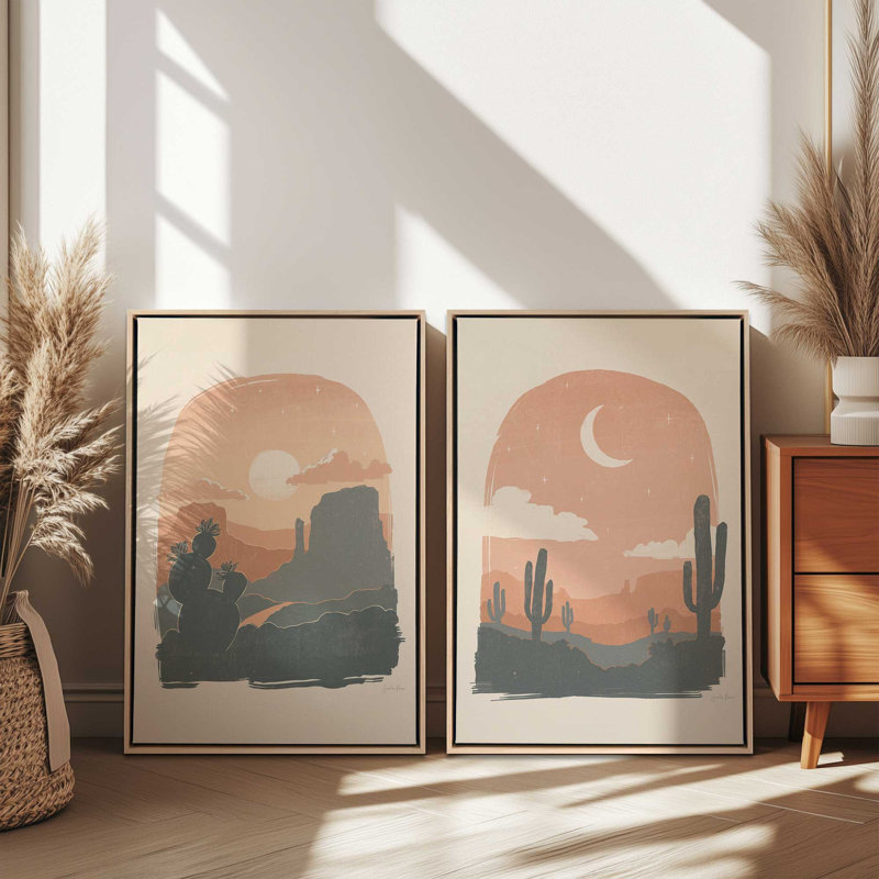 Ensemble de 2 silhouettes de cactus, Cadre flottant noir satiné, H 19 po x l 26 po