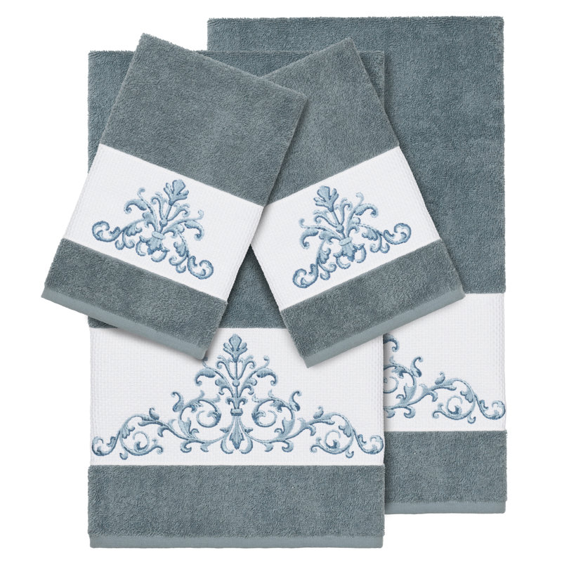 Scarlet Embellished 4 Piece Towel Set, Teal, 4 Piece Towel Set