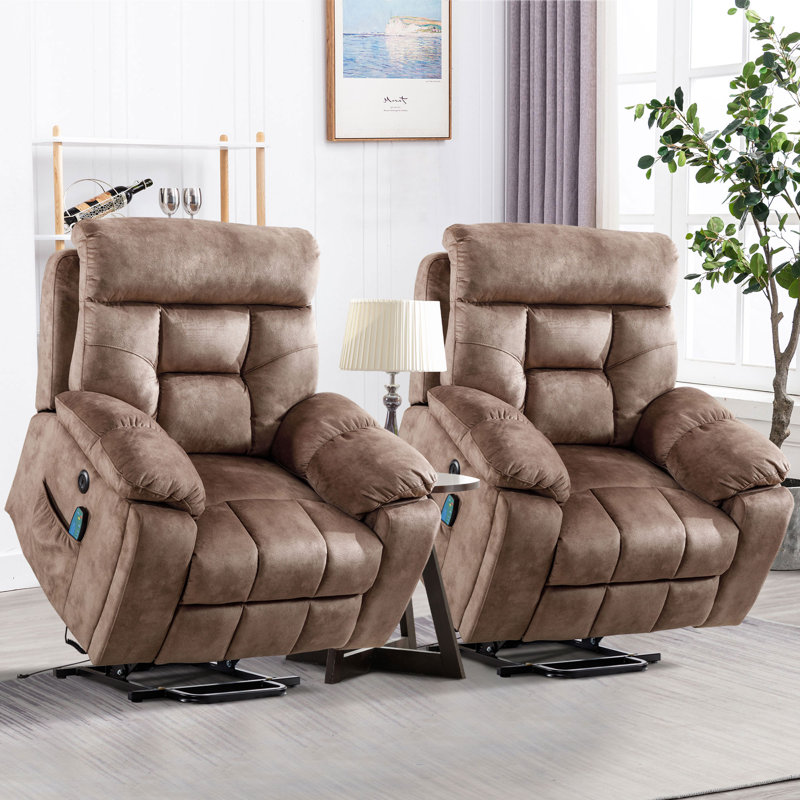 42.7" W Electric Lift Assist Massage Recliner, Light Brown Microfiber