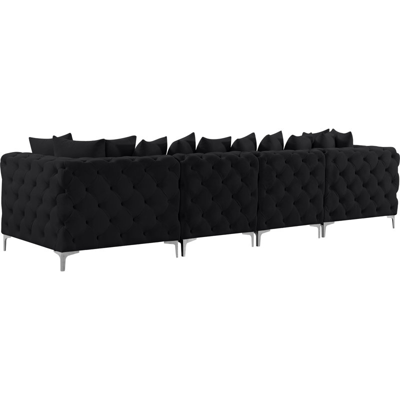 Tremblay 138" Velvet Square Arm Modular Sofa, Black Velvet