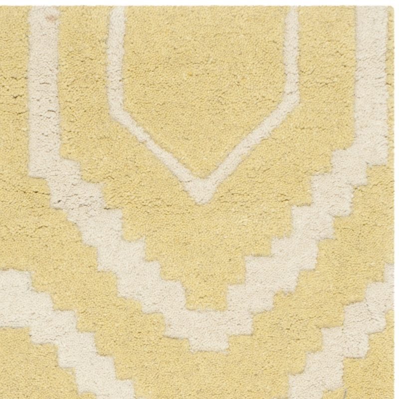 Huguetta Geometric Wool Hand Woven Area Rug, Rectangle 152 x 244 cm, Gold/Ivory
