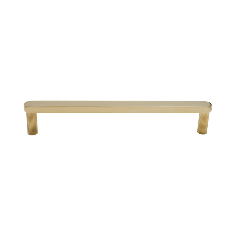 Poignée d'électroménager nervurée avec tiges cannelées, 12", Unlacquered Polished Brass