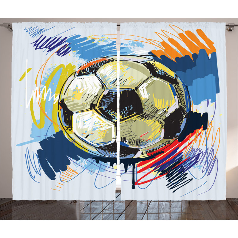 Soccer Semi-Sheer Rod Pocket Curtain Panels, 54" x 108"