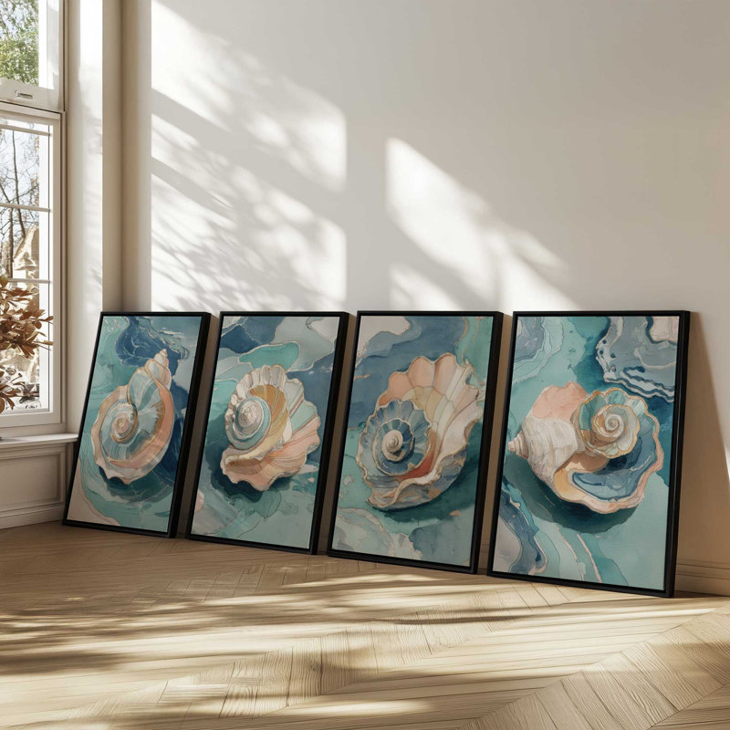 «Shell Yeah Calm», ensemble de 4 impressions, 36 po x 24 po, Toile avec cadre, Blanc opaque