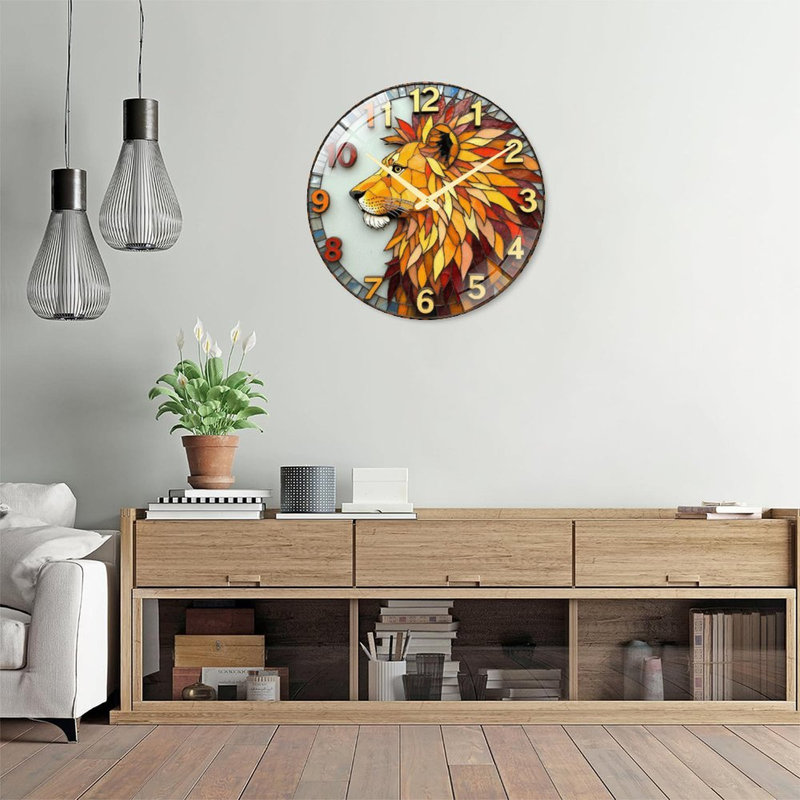 Magnifique horloge murale en forme de lion avec horloge murale 24 po