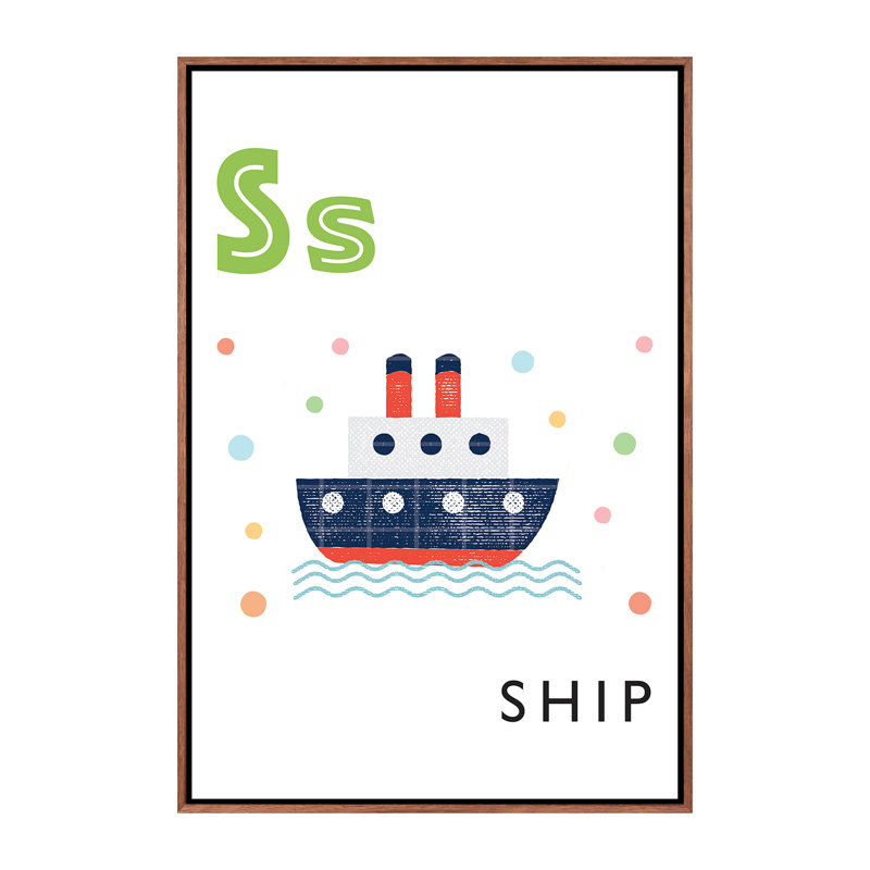 Alphabet Flash Cartes S - impression d'art graphique, H 40 po x l 26 po x P 1,5 po, Toile avec cadre brun, Pas de tapis