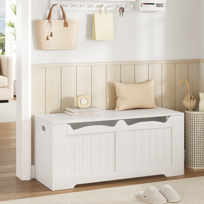 43.3" Storage Chest, Extra Large Storage Trunk with 2 Safety Hinges, Lift-Top Bench Box, Wooden Chest Organizer, Shoe Bench for Entryway, Bedroom, Living Room, White