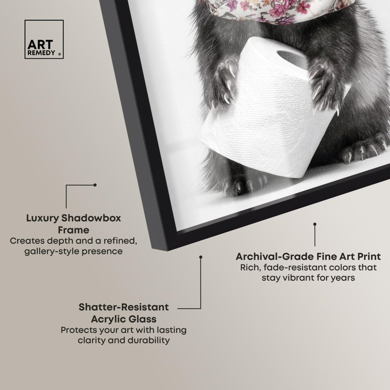 Glam Roll Ferret Bathroom Decor Shadowbox par Art Remedy, H 25 po x l 17 po, Noir