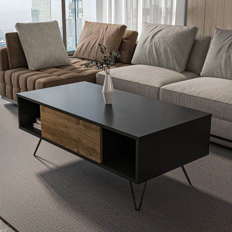 Mistico 47" Wide Coffee Table, Black/Walnut