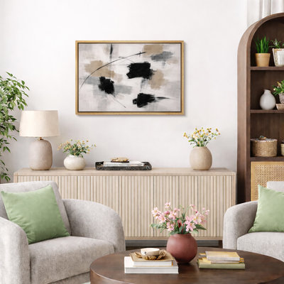 Abstract Black Beige Artwork, Modern Living Room Pictures, Framed Canvas Giclee Print Wall Art