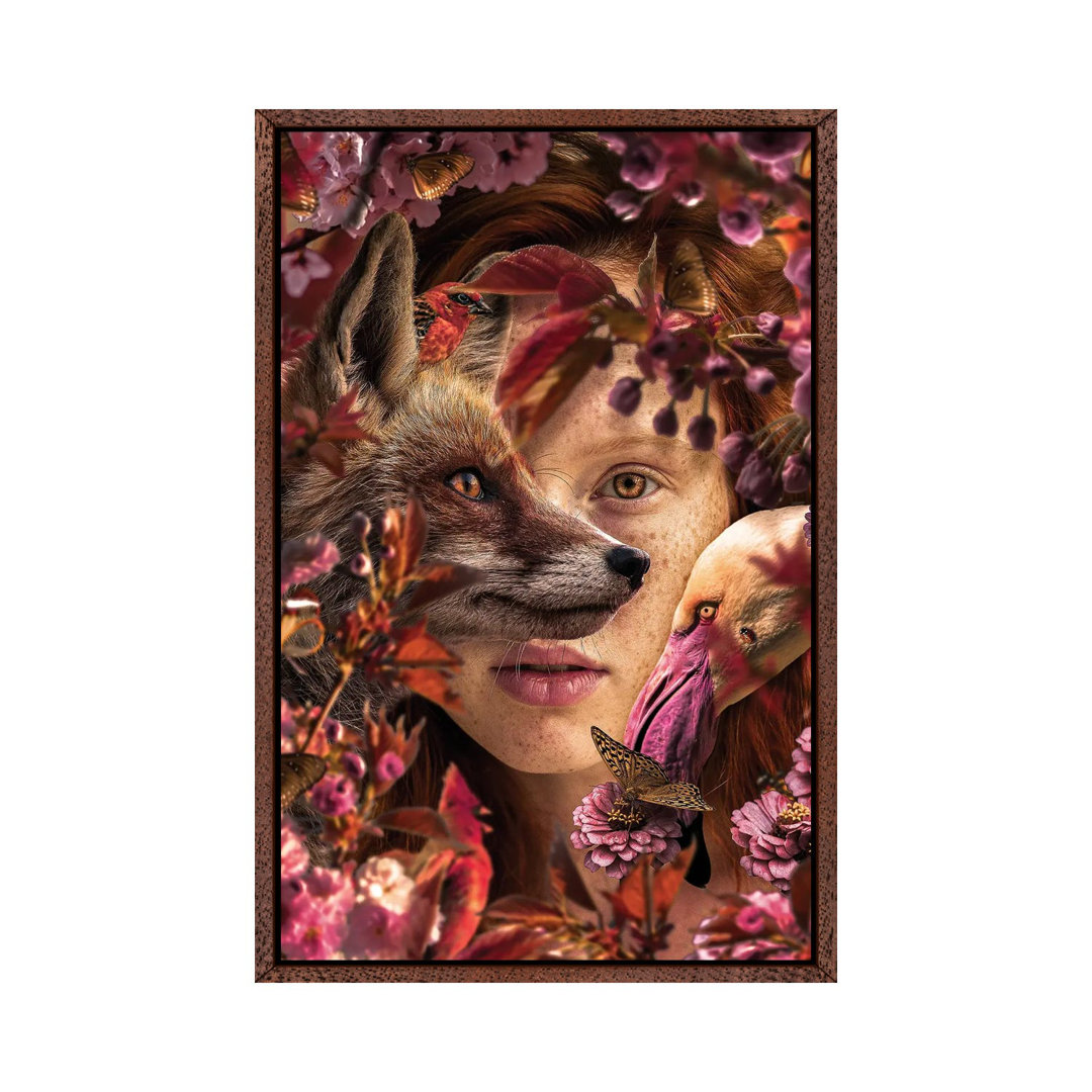 Frau zwischen Blumen mit Fuchs von Adrian Vieriu - Galerieverpackte Leinwand Giclée auf Leinwand