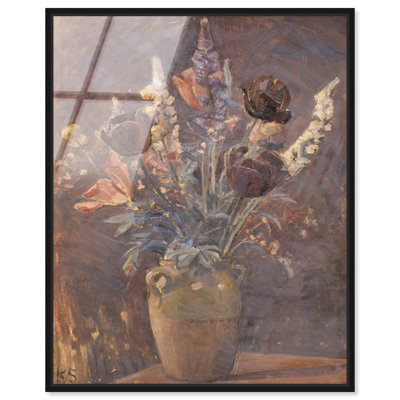 Vase en argile avec tulipes et autres fleurs, art mural en verre acrylique à haute brillance encadré par Art Remedy, cadre noir, 16 x 20